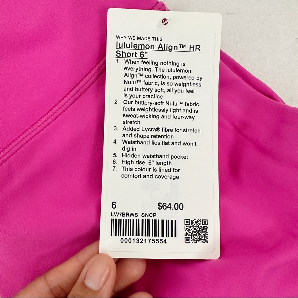 NWT Lululemon Align High Rise Short 6” Sonic Pink Size 6 - Picture 4 of 6
